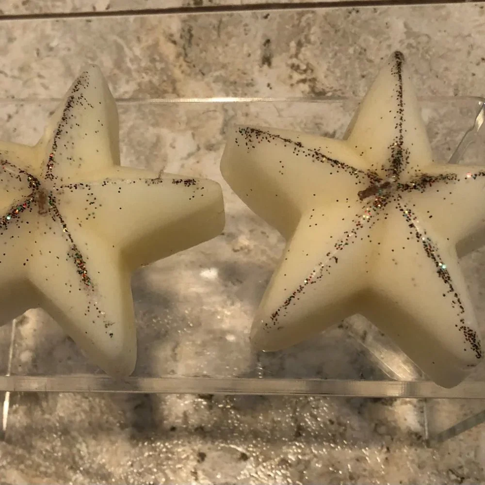 Pier 1 Star Glitter Floating Wax Paraffin Candles White Ivory New NWT 4 in Lot 2